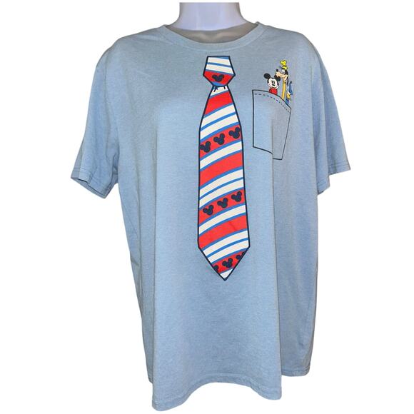 Disney Men's Size L Blue Mickey Mouse Goofy Donald Duck Tie Graphic T-Shirt - Picture 1 of 4